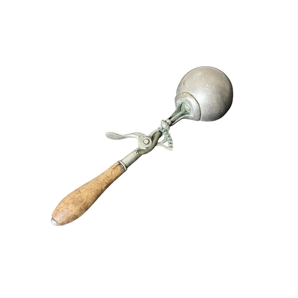 Vintage Ice Cream Scoop Wooden Handle Metal Ice‎ Cream Spoon Kitchen Tool Gadget